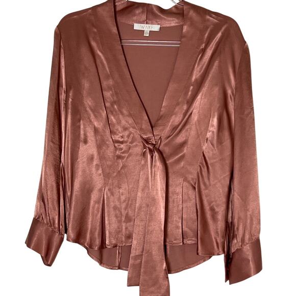 Wayf Tops - WAYF Women's Long Sleeve Satin Blouse Rose Gold Size Large Button Up Tie Front